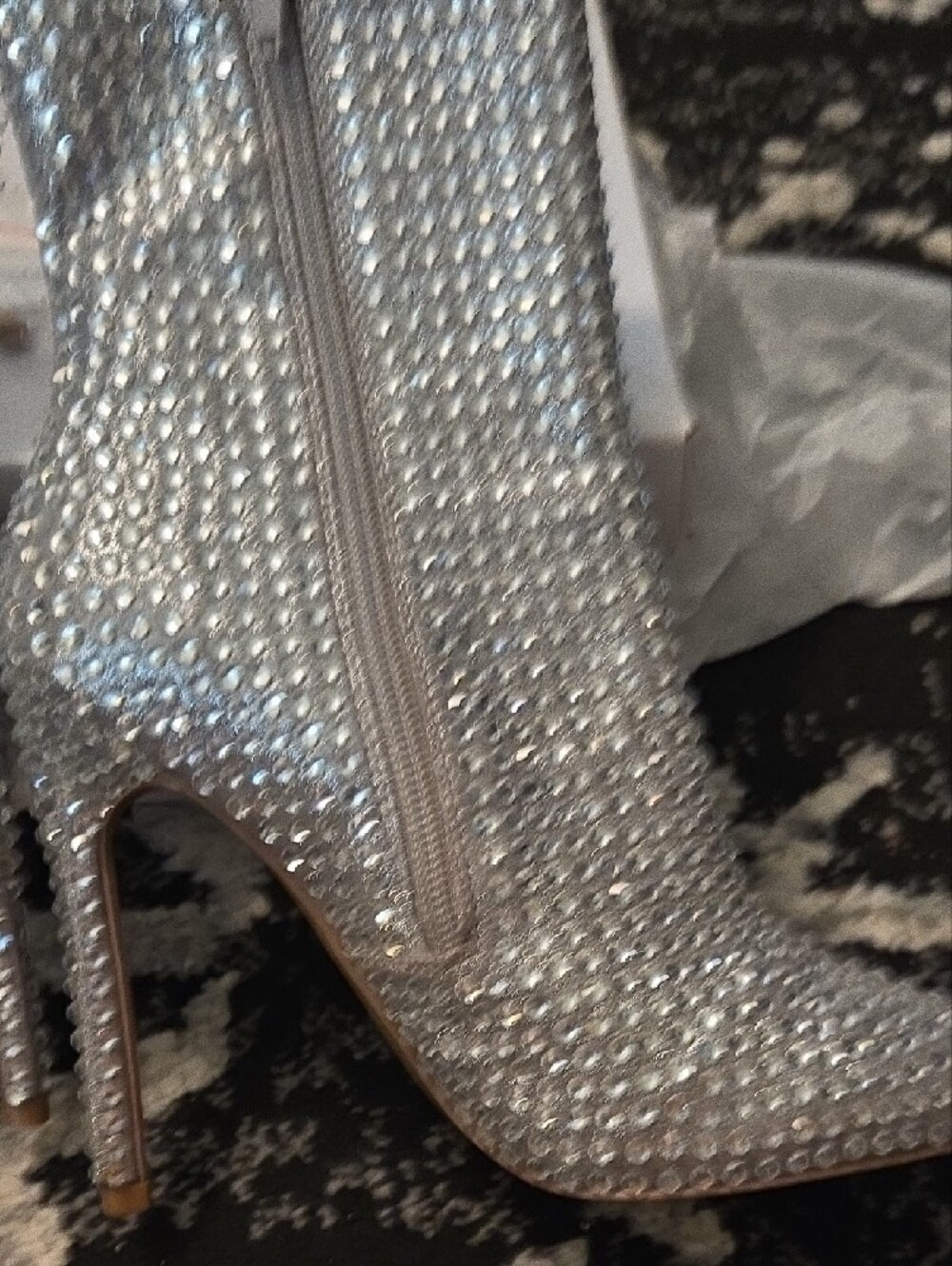 Steve Madden Silver Crystal Studded Pointed Toe Ankle Boots - Picture 10 of 12